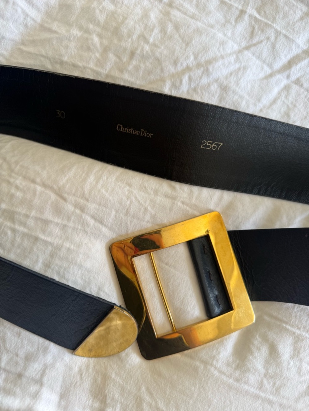 Christian Dior Vintage Blue Leather Waist Belt with Gold Square Buckle Accent - Picture 4 of 13